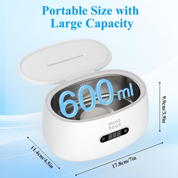 Пристрій для ультразвукового очищення Minthouz: окуляри, ювелірні вироби, годинники. 600 мл, 5 режимів очищення