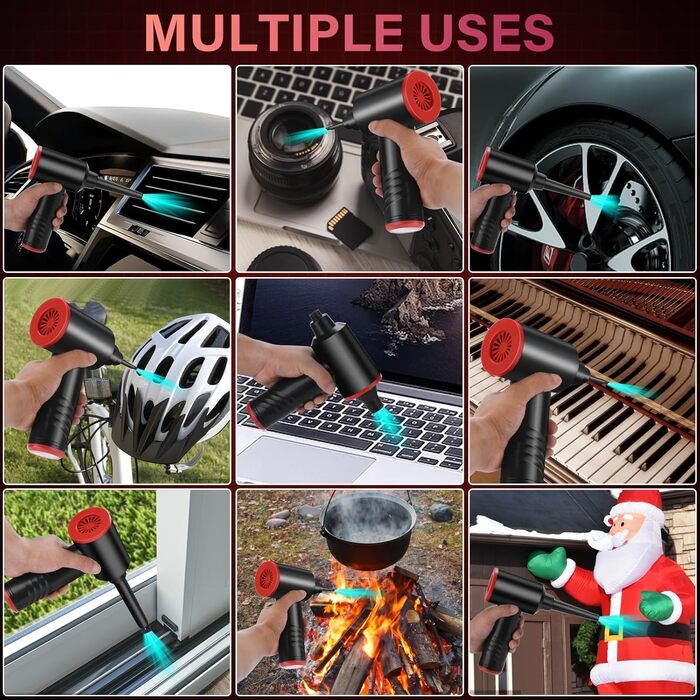 Електричний пилосос для повітряного продування BUDOCI, 3 швидкості, 100000 об/хв, 6000 mAh, з LED-підсвічуванням, для чищення ПК, клавіатури, диванів, офісної техніки, авто (чорно-червоний)