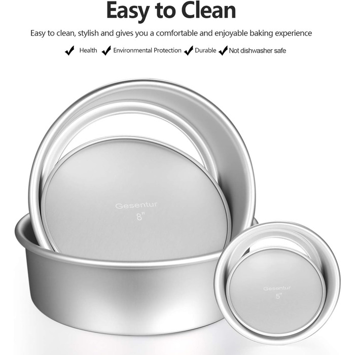 Gesentur Cake Pan Set - Round Baking Pans Made of Anodized Aluminum with Non-Stick Coating, Removable Bottom, 5 Sizes (5