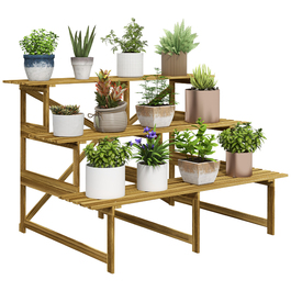 Outsunny Plant Ladder Flower Shelf 3-Tier Fir Wood 120x80x78cm for Garden Balcony & Terrace