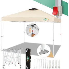 COBIZI Folding Gazebo 3x3, 3x3 Gazebo Waterproof Stable One Push UV Protection Outdoor Party Tent Corrugated Eaves Event Tent Tent Garden Gazebo Pavilion Folding 3x3m With Carry Bag, (Khaki, 3x3 Regular)