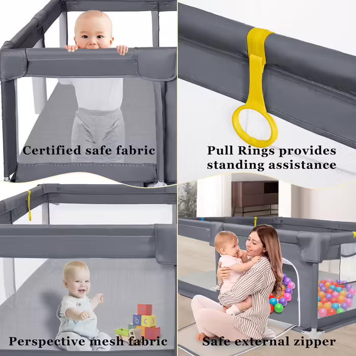 IBVIVIC Playpen Baby Playard 150x180cm, Playpen Baby 300D Oxford Fabric with Breathable Mesh, Non-Slip Base, Baby Fence for Infants Toddlers, Dark Gray Dark Gray 150x180cmx68cm