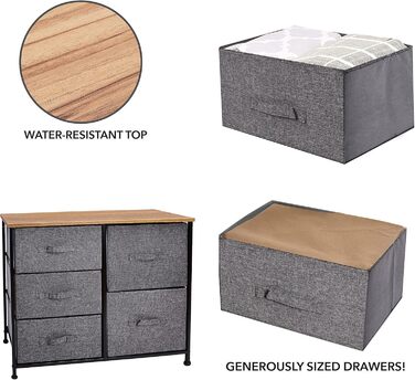 Monter Chest of Drawers, Narrow Chest of Drawers, Cabinet with 5 Large Drawers, Fabric Drawer Organizer, Clothes Storage, Storage Cabinet, 85x30x70cm, Sturdy Metal Frame, Grey