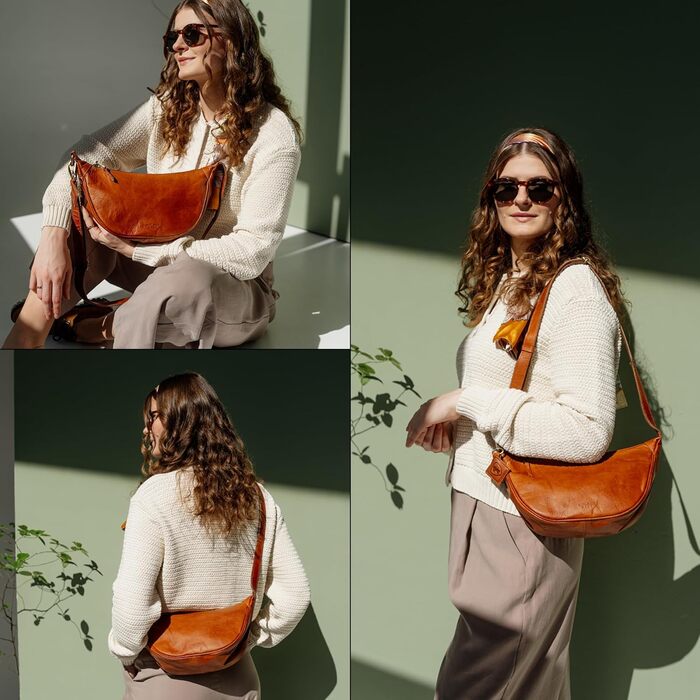 Сумка через плече Berliner Bags Luna з натуральної шкіри, коричнева. Містка жіноча сумка-банан