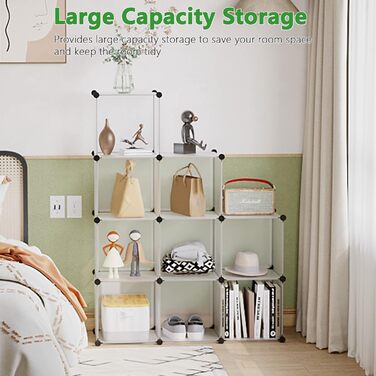 C&AHOME UPCS09M Dice Storage Organizer, 9-Cube Shelves, Closet Organizer, DIY, Plastic, Modular Bookshelf, Ideal for Bedroom, Living Room, Milky White (Transparent White)