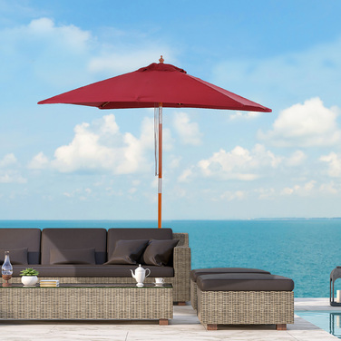 Outsunny Canopy Umbrella, Balcony Parasol made of Fir Wood, 3-Level Adjustable, Burgundy, 200x150x230cm for Garden & Terrace