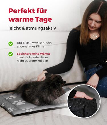 Літня собача ковдра HS-Hundebett® з бавовни з наповнювачем та антиковзким покриттям XS (45x65 см) – М'яка ковдра для собак на літо – Пральна та довговічна – Легка літня ковдра для собак – Лапка Антрацит, Виготовлено в Німеччині Лапка Антрацит 45x65 см