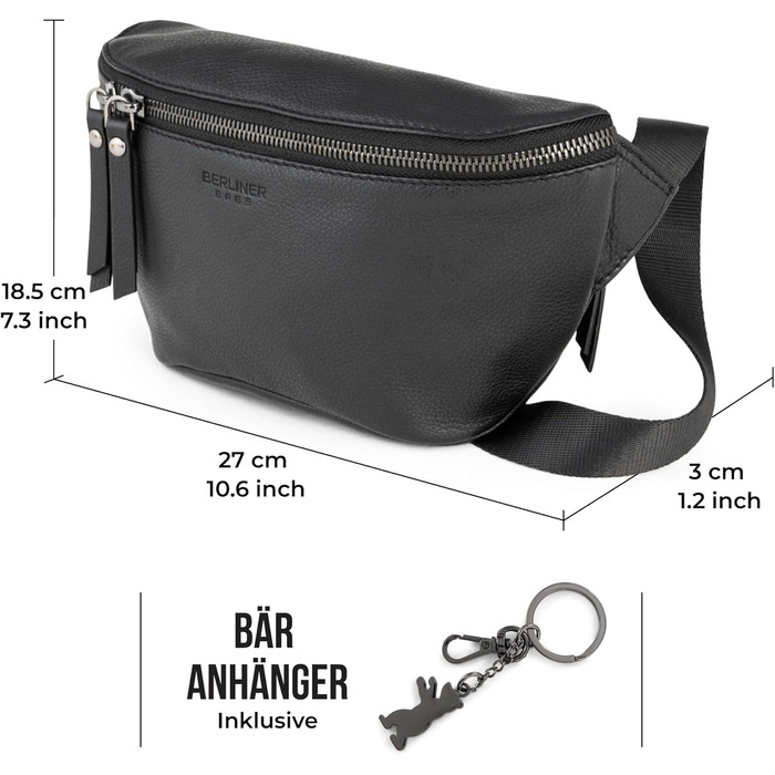 Berliner Bags Преміум Поясна Сумка Noah, Чоловіча/Жіноча Сумка через Плече з Шкіри, Кросбоді, Чорна