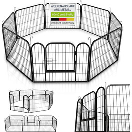 Металевий вольєр для цуценят Juskys - 8-секційний, з дверцятами (160x160x60 см)
