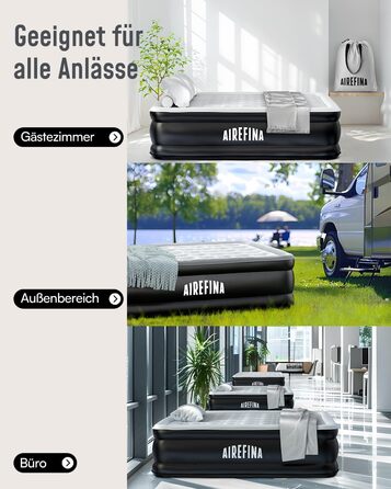 Надувне ліжко Airefina на 2 особи з самонадувною системою та вбудованим насосом, для кемпінгу та дому, міцне гостьове ліжко 203 x 152 x 46 см