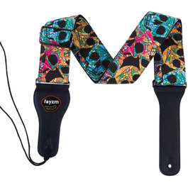 Гітарний ремінь Rayzm для акустичної, електрогітари та бас-гітари з баскліком та дизайном черепа, 6.5 см, для дорослих