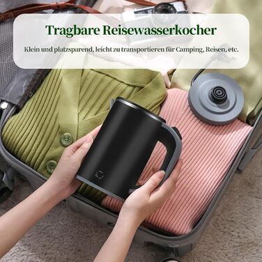 Електричний чайник MiliPow 0.8 л, 600W, для подорожей, з нержавіючої сталі, швидкий, з автовимкненням (чорний)