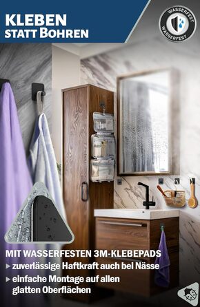 Набір кріплень Menz Haken, 4 шт., нержавіюча сталь, самоклеючі, для ванної, кухні, чорні