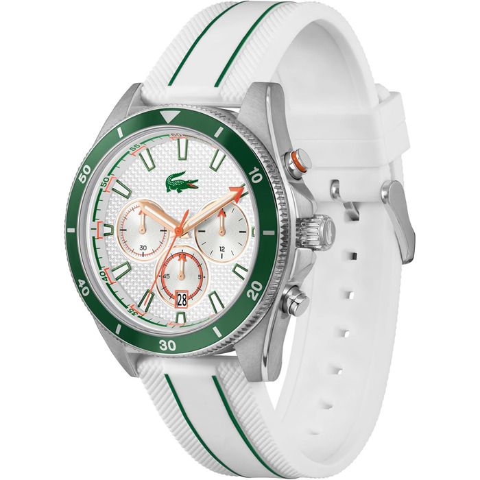 Годинник чоловічий Lacoste Mainsail Chronograph Quartz з білим силіконовим браслетом