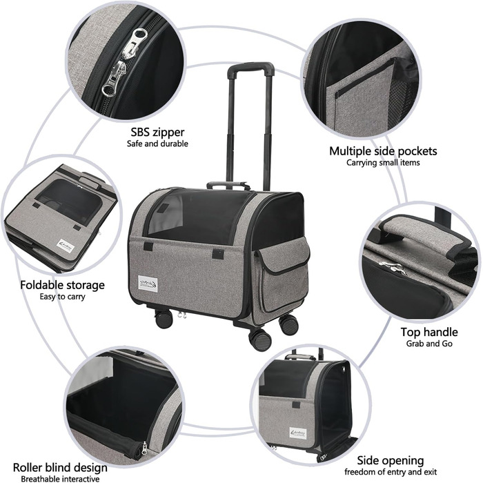 Транспортна сумка для собак та котів Galatée з колесами, розкладний рюкзак-переноска для тварин, сумісна з авіакомпаніями, з дихаючою сіткою (білий)