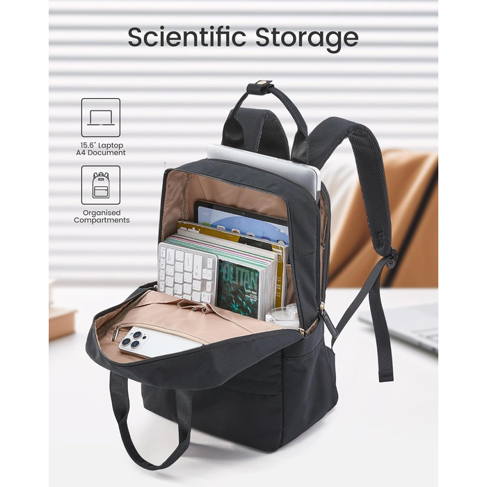 LOVEVOOK Рюкзак для ноутбука, 15.6 дюймів, жіночий, для школи/університету, подорожей, чорний