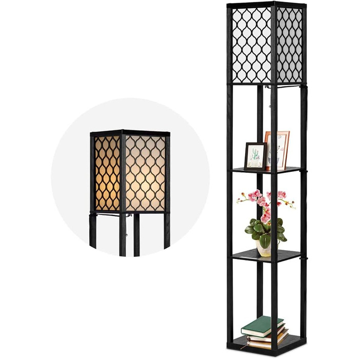 Стельова лампа RELAX4LIFE з 3 полицями, 26 x 26 x 160 см, чорна (Модель 2)