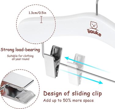 Дерев'яні вішалки для одягу з затискачами для малюків, 12 шт., класичні та міцні, білі, 25 см, для дітей 25 x 20.5 см