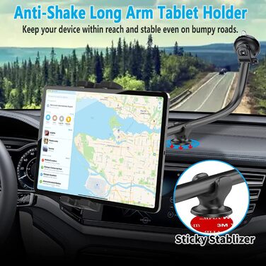 Підставка для планшету Oilcan Schwanenhals для автомобіля: кріплення на панель приладів/лобове скло, гнучкий тримач 34 см, сумісний з iPad, Galaxy, телефонами 4-12.9 дюймів