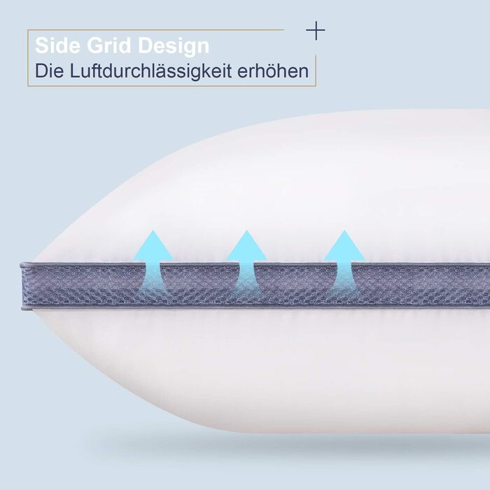 BedStory Pillow 40x80, 2-Pack 40x80 Pillows, 2x850g 100% Microfiber, Supportive, Breathable Sleeping Pillow, Suitable for Side Sleepers, Back Sleepers, and Stomach Sleepers, White 2 Pieces (1 Pack) White+Blue