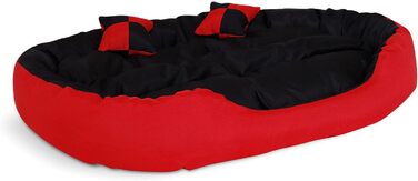 Ліжко для собак Lionto 4-в-1 з поворотним подушкою, 110x80 см, з міцного оксфорду, водовідштовхувальне, для собак та котів, з глибоким входом, з декоративною подушкою, червоно-чорне