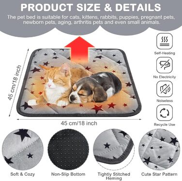 Самогріюча ковдра для котів та собак Namalu зі зірковим малюнком, 45x45 см. М'яка, тепла, неслизька, для дому та вулиці. Можна прати.
