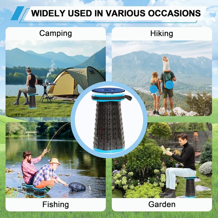 Складаний стільчик Alevmoom: міцний, телескопічний, з подушкою, 50 см, 450 кг, для риболовлі та кемпінгу (синій)
