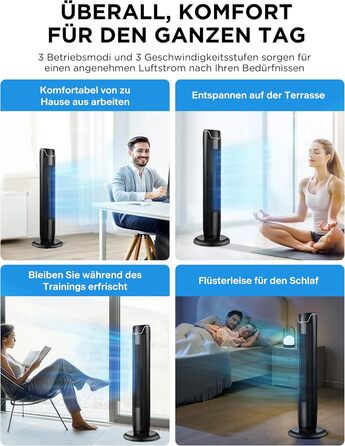 Вентилятор підлоговий Midea FZ10-17JR Tower 92 см з пультом, 3 режими, 3 швидкості, таймер 7 год, чорний