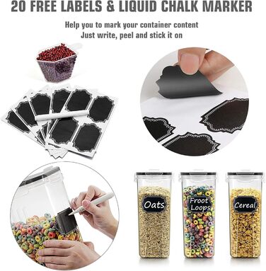 Wildone Muesli Container Set made of Plastic, 6 Large (16.9 Cups, 384 ml), Airtight Food Storage Containers – Leakproof, BPA-Free Muesli Dispenser | Flour, Dry Food with Black Lid