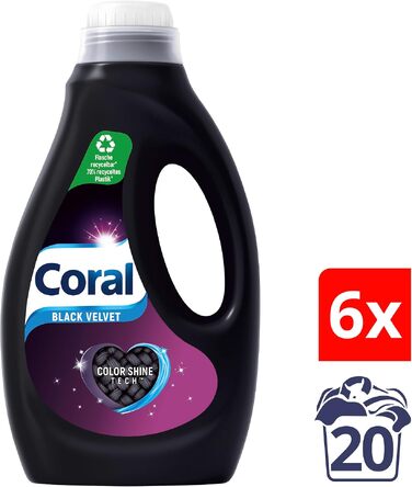 Рідкий засіб для прання чорної білизни Coral Black Velvet з Color Shine Tech та сироваткою для захисту волокон, 6 x 1 л (6 л)