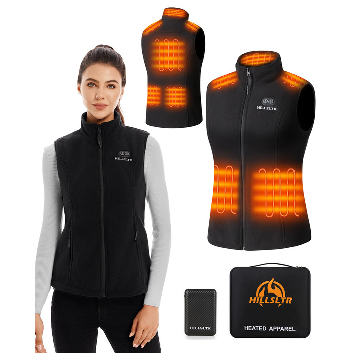 Обогревна жилетка для жінок з Powerbank 7.4V 12000mAh, 8 зон нагріву, 3 температурні режими, для катання на лижах/мотоциклі, чорний