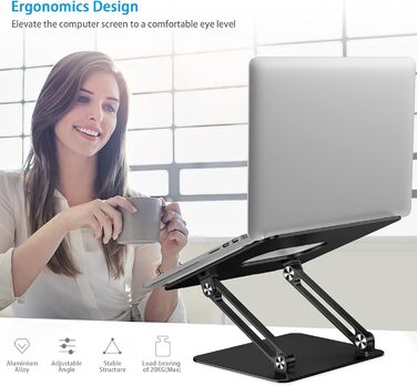 Adjustable Aluminum Laptop Stand - Ventilated Laptop Holder for 10-17 inch Laptops - Compatible with MacBook, Dell, HP, Samsung, Acer