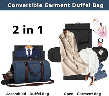 Трансформована сумка-чохол для подорожей: чоловіча та жіноча ручна сумка, велика дорожня сумка з сумкою через плече, 4-частинний набір, 2-в-1, для костюма, сукні, одягу, блакитний колір