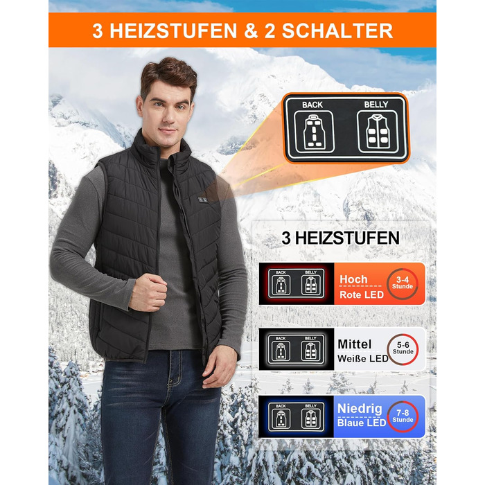 Обогревна жилетка для чоловіків: USB жилетка для активного відпочинку - 11 зон обігріву для мото, риболовлі, катання на лижах, бігу, гольфу, походів, верхової їзди (батарея не входить у комплект) Чорний XL