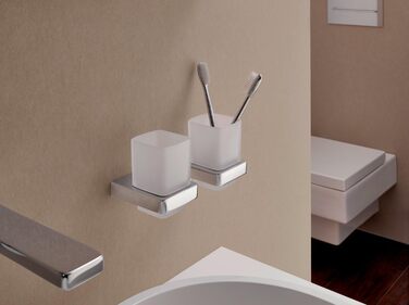 EMCO Trend Toothbrush Holder, Bathroom Accessories, Satin Crystal Glass/Chrome, 022000100, Metal, Grey, One Size