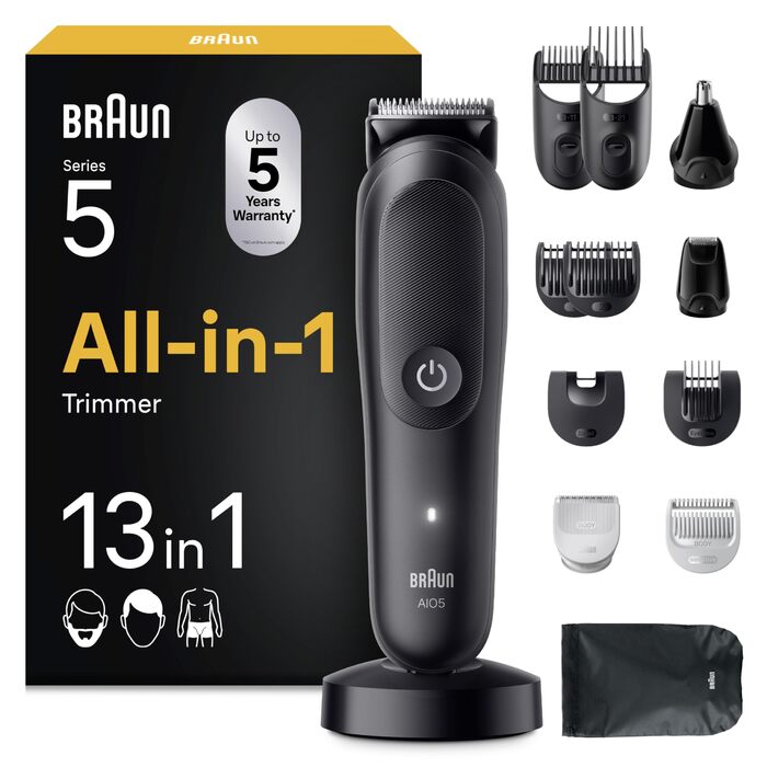 Braun Multigroom Series 5 AIO5545: Триммер 9-в-1 для бороди, волосся та тіла, водонепроникний, з 13 насадками