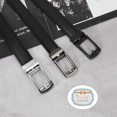 Чоловічий шкіряний ремінь JasGood з автоматичною пряжкою, 33 мм, для костюма, ділового стилю, повсякденного носіння (чорний, 130 см, обхват талії 101-115 см)