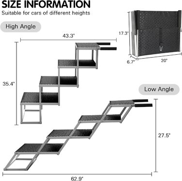 Східці для собак у машину DGSL: широкі, 4 сходинки, для позашляховиків, вантажівок, SUV, з антиковзким покриттям, зелені
