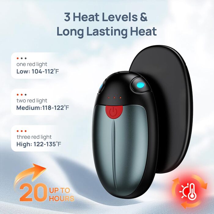 Електричні грілки для рук, набір 2 шт. - 20 годин тепла, USB, 3 температурні режими, для спорту та Raynaud's, сірий