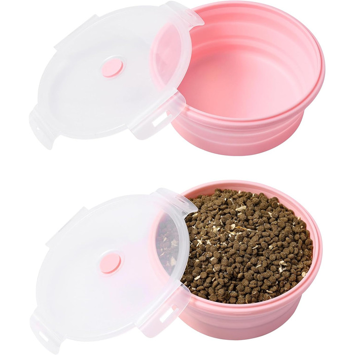 Складані миски для собак з кришкою, 2 шт., портативні миски для собак середніх, великих та малих порід, силікон, для подорожей, для собак/кішок, годівниці/поїлки для кемпінгу, рожевий середній колір
