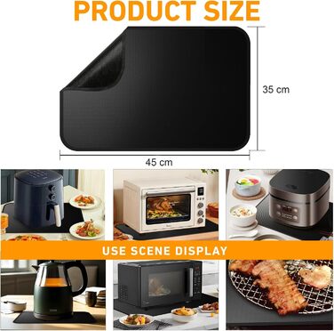 Термостійкий килимок під фритюрницю та кавоварку, 45x35 см, чорний