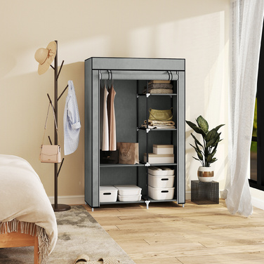 HOMCOM шафа для одягу, тканинна шафа, 6 відділень, сірого кольору, 103x43x162,5 см, складана шафа для одягу з виглядом з флісу | Aosom