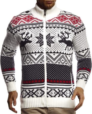 Чоловіча в'язана куртка Leif Nelson з коміром-стійкою, зимова куртка, тепла куртка для відпочинку, чоловіча куртка, норвезький стиль, грубий в'язок, Slim Fit, LN20759, S, Екру