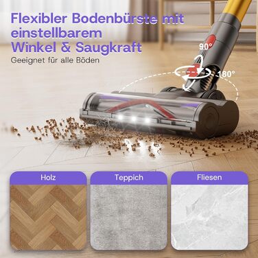 Бездротовий акумуляторний пилосос V16 600W з LED-дисплеєм та автоматичним режимом. Підходить для твердих підлог, килимів та видалення шерсті тварин.