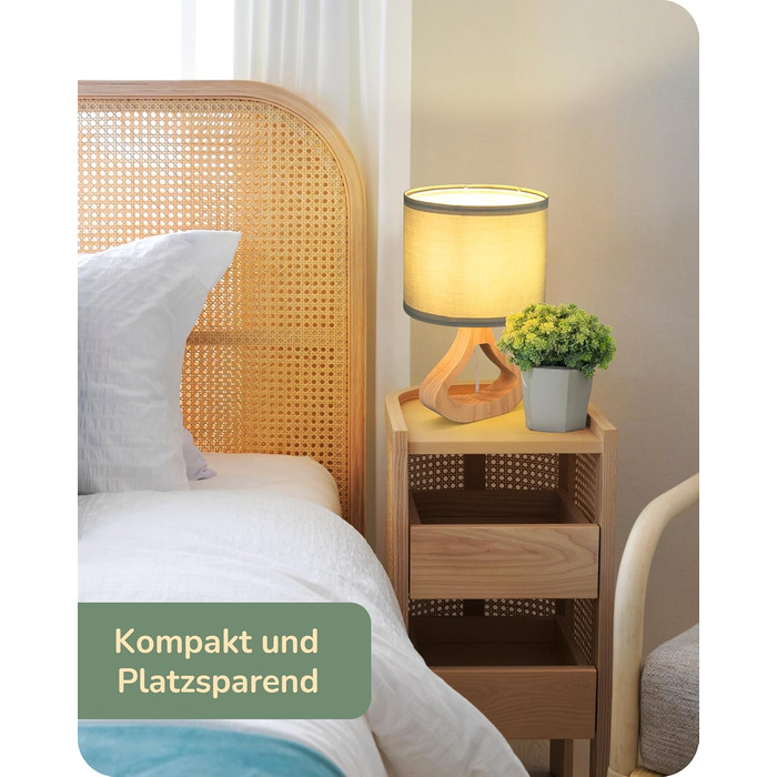 Дерев'яна настільна лампа EDISHINE з абажуром з льону, Е27, для вітальні, спальні, в стилі кантрі [Енергоклас F], колір: зелений льон