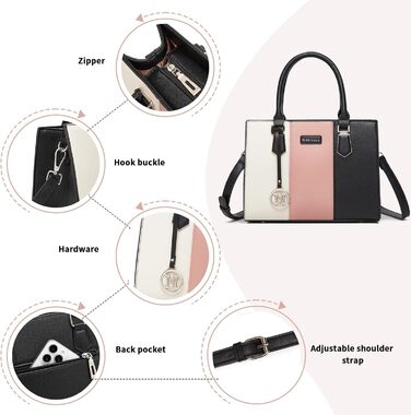 Сумка жіноча Miss Lulu середнього розміру з PU шкіри, рожево-сіра, з плечовим ременем для офісу, школи, подорожей та покупок