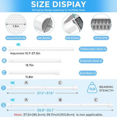 Штанга для карниза без свердління, 113-196 см. Телескопічна штанга для душу, фіранки, вікна, кухні, шафи. (71-122 см, 4 шт., білий)