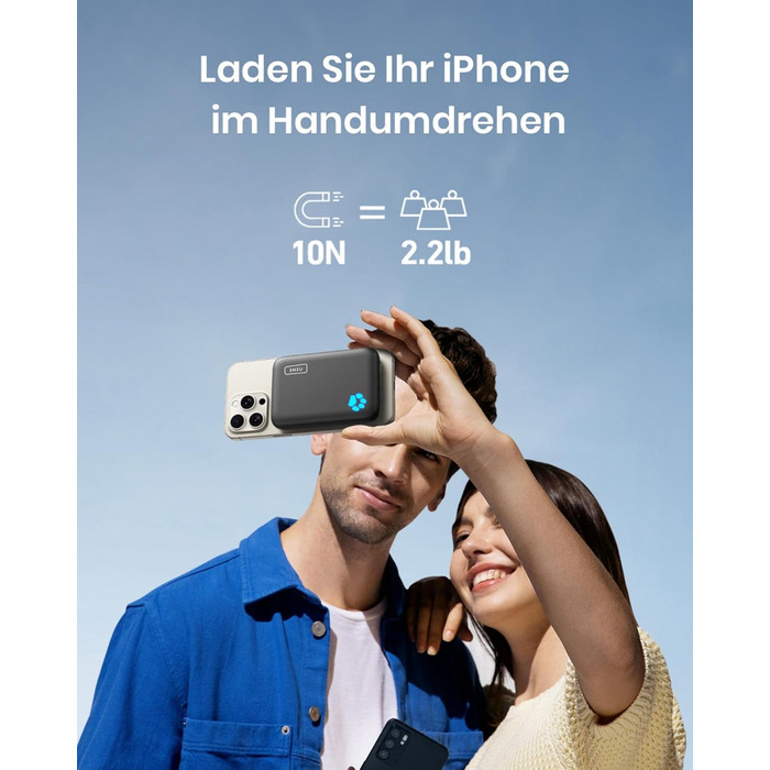 Магнітний повербанк сумісний з чохлом MagSafe, 10000mAh, бездротова швидка зарядка, USB-C вхід/вихід, зовнішній акумулятор для iPhone 15 14 13 12 Pro Max