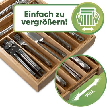 Loco Bird Cutlery Box for Drawers made of Bamboo – Extendable up to 9 Compartments - Useful Cutlery Insert for Kitchens - Drawer Insert for Kitchen Drawers - Cutlery Box made of Wood