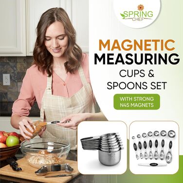 Набір мірних ложок та чашок Spring Chef магнітних, 15 шт. з нівеліром, нержавіюча сталь, магніти N45, BPA-free, для спецій, випічки та приготування їжі